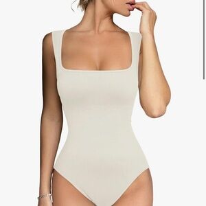 NEW- Meyeeka Amazon Women's Seamless Bodysuit Square Neck Sleeveless